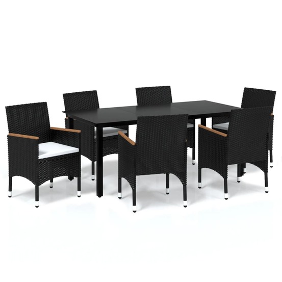 Ensemble à manger de jardin coussins 7pcs résine tressée noir