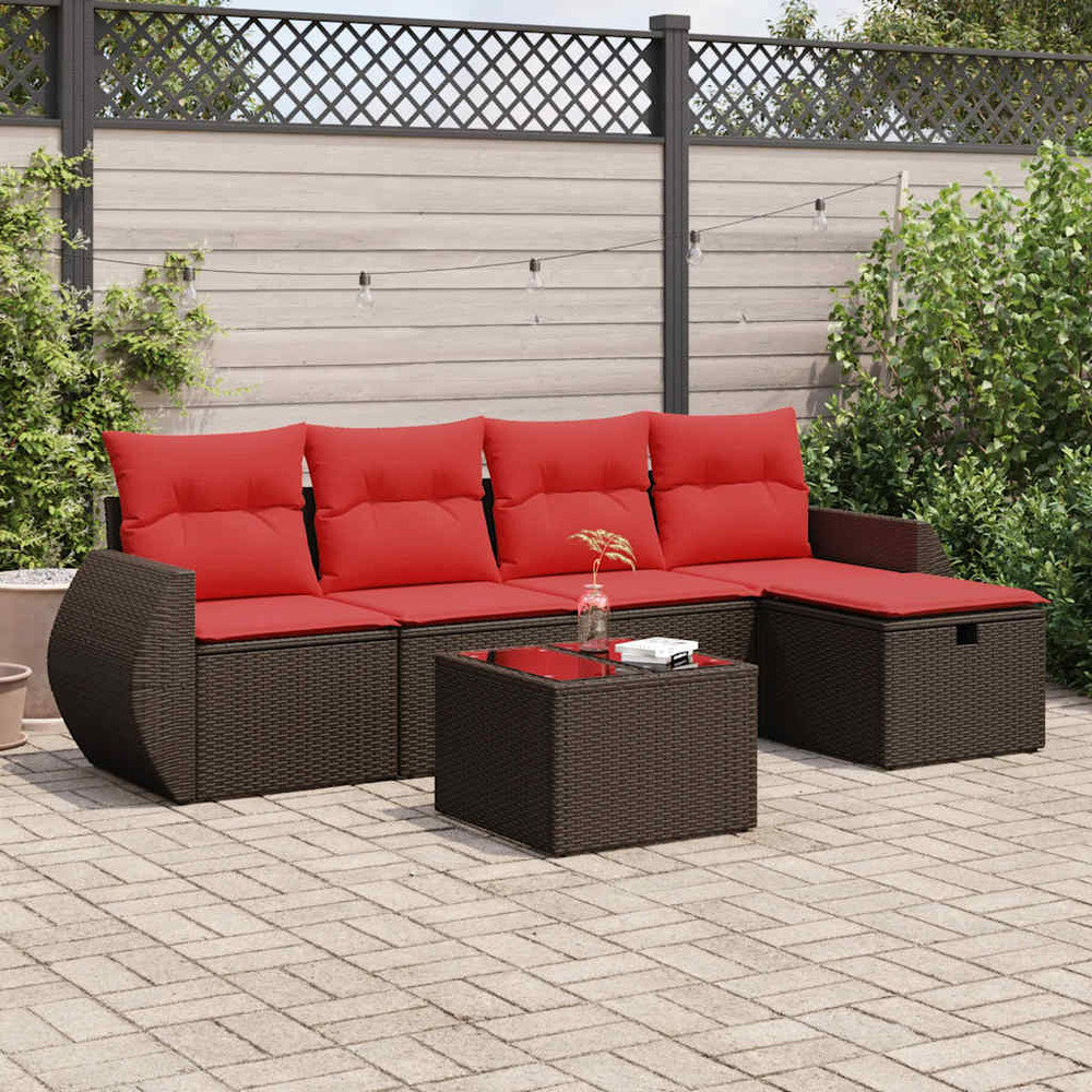 Salon de jardin avec coussins 6 pcs marron résine tressée