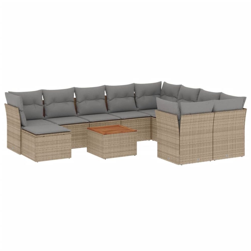 Salon de jardin 11 pcs avec coussins beige résine tressée