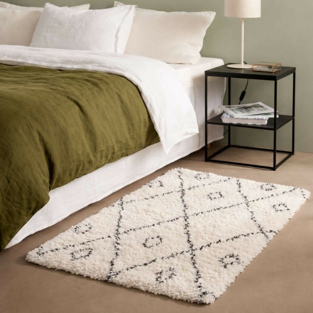 Tapis descente de lit poils longs noir et blanc 60x110cm