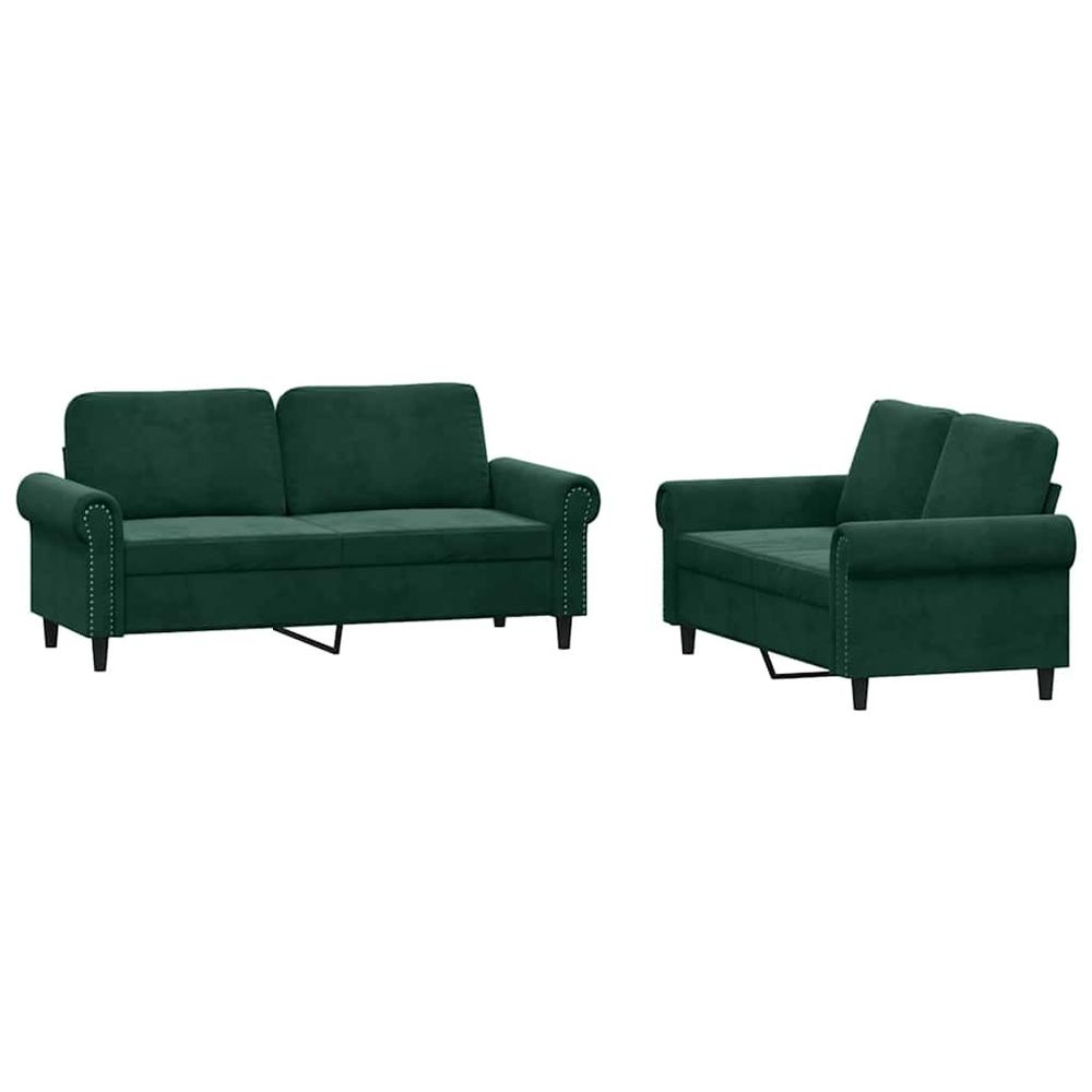 Ensemble de canapés 2 pcs avec coussins vert foncé velours
