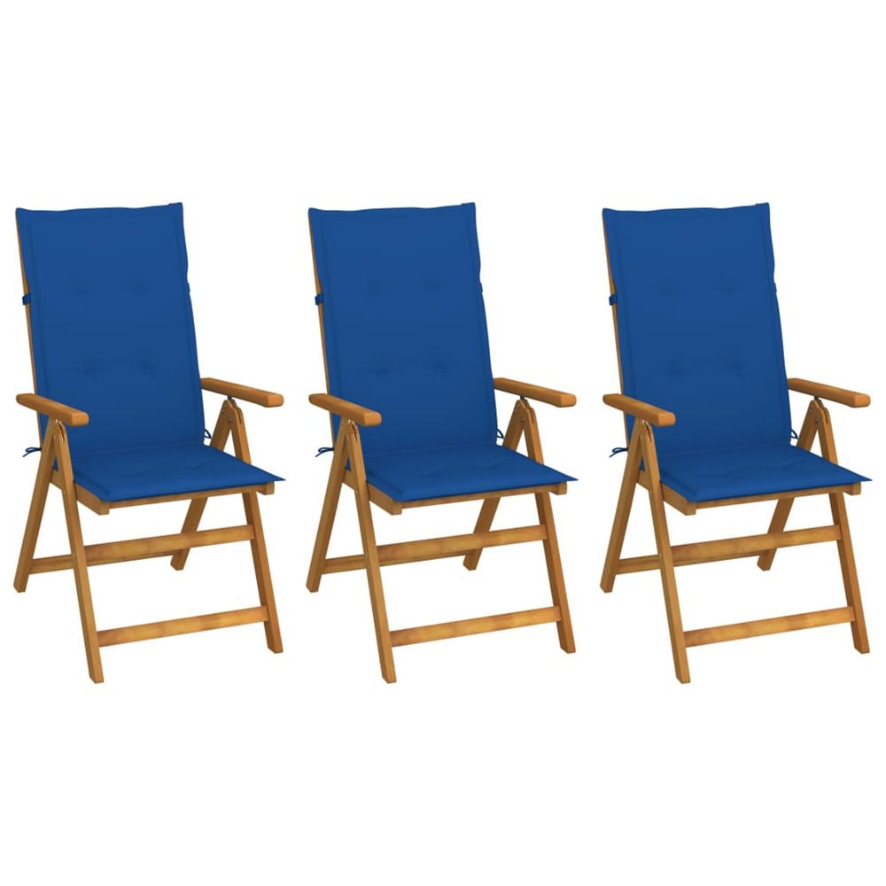 Chaises pliantes 3 pièces avec coussins en bois d'acacia massif