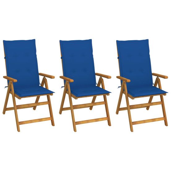 Chaises pliantes 3 pièces avec coussins en bois d'acacia massif