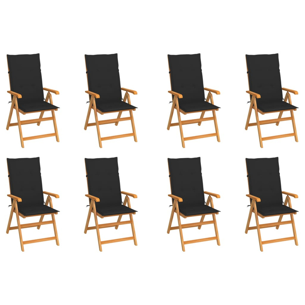 Chaises inclinables de jardin et coussins lot de 8 teck solide