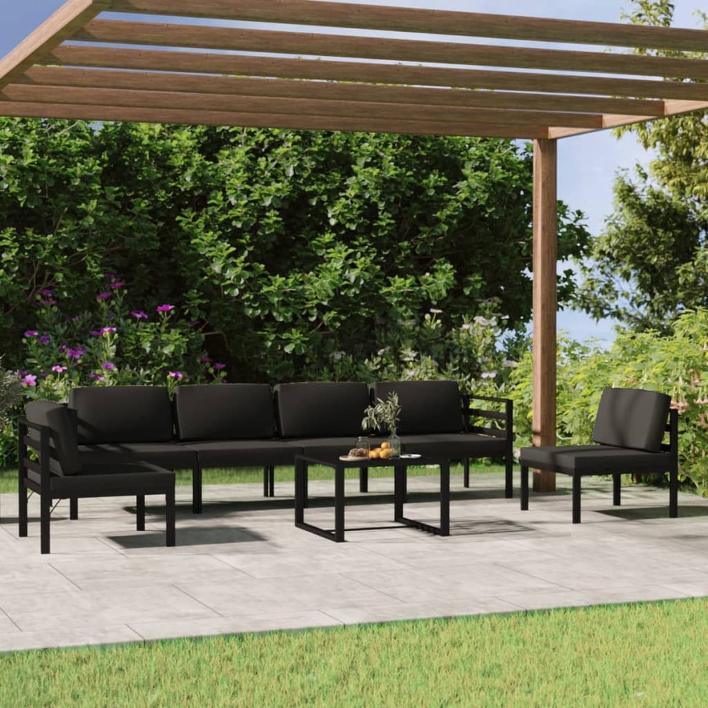 Salon de jardin 7 pcs avec coussins aluminium anthracite