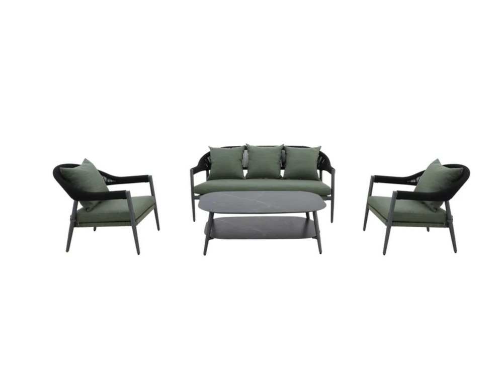 Salon de jardin camarillo vert en aluminium - 5 places