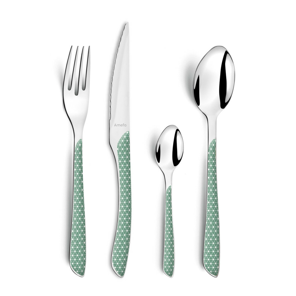 Eclat geo vert & blanc - ménagère 24 pièces