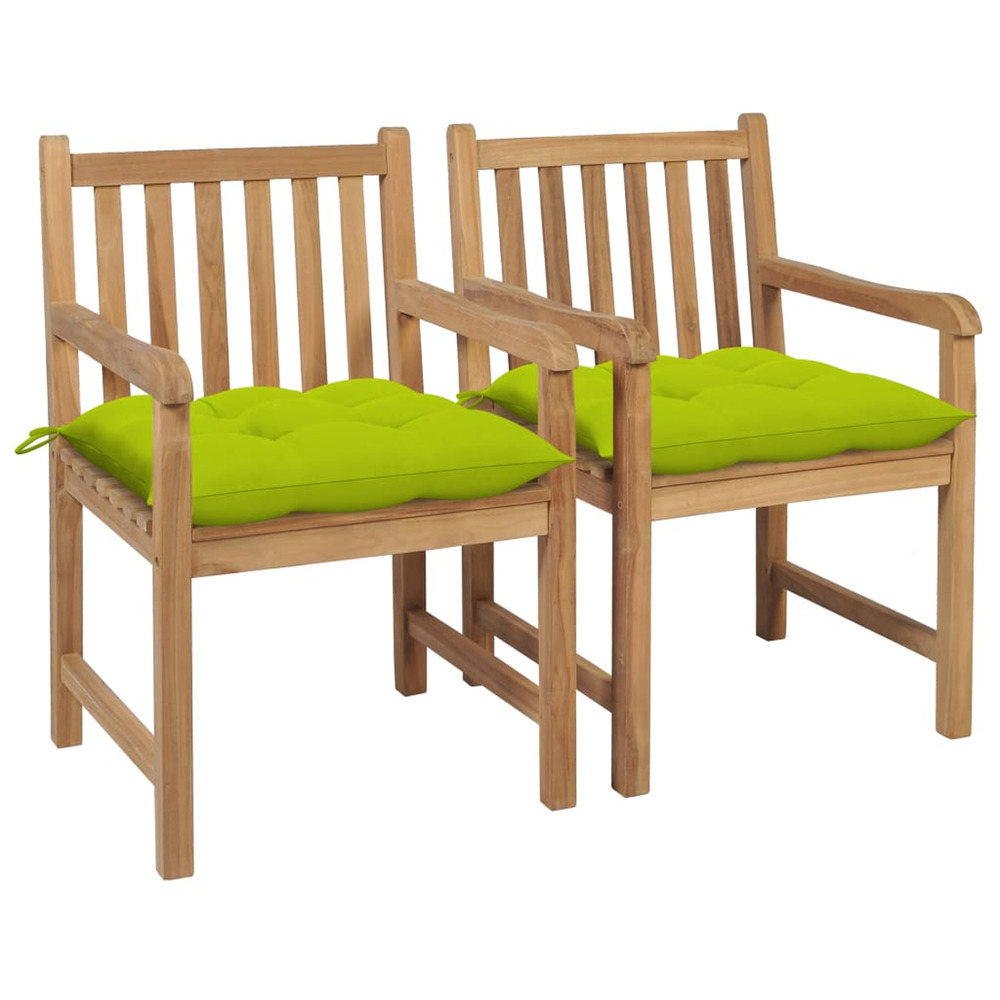 Chaises de jardin lot de 2 avec coussins vert vif teck massif