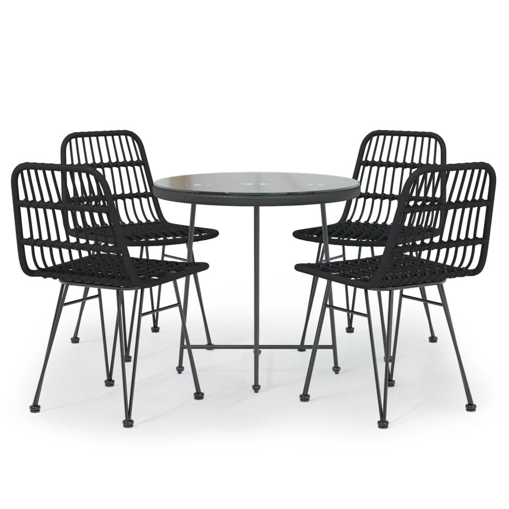 Ensemble à manger de jardin 5 pcs noir résine tressée