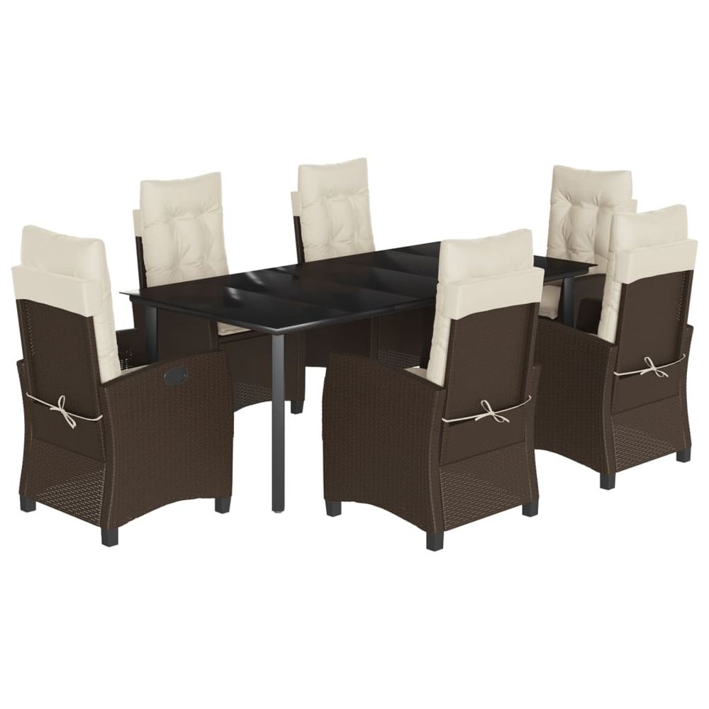 Ensemble à manger de jardin et coussins 7 pcs marron rotin