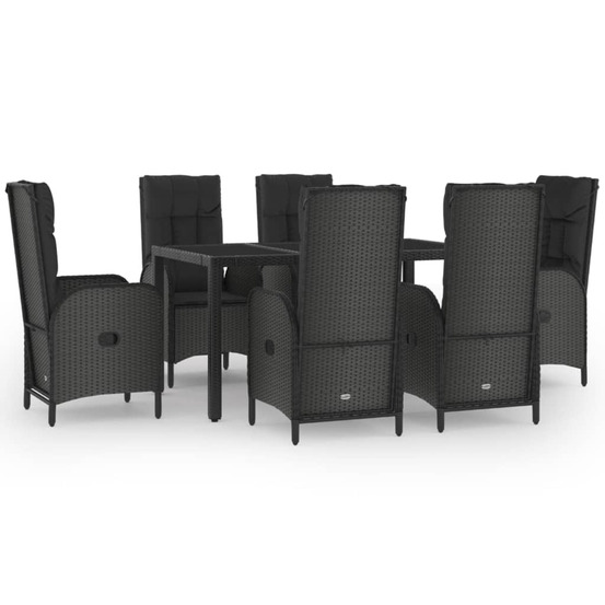 Ensemble à manger jardin et coussins 7 pcs noir et gris rotin