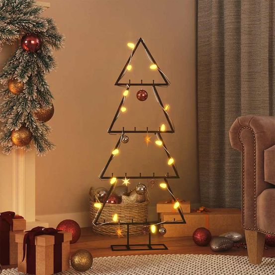Sapin de noël mural en métal avec crochets pour décorations noir 125 cm