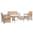 Salon de jardin meuble d'extérieur ensemble de mobilier 4 pièces avec coussins résine tressée beige