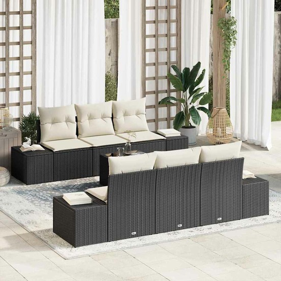 Ensemble de canapé de jardin avec coussin 7 pcs noir polyrotin