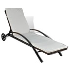 Transat chaise longue bain de soleil lit de jardin terrasse meuble d'extérieur avec coussin et roues résine tressée marron 02