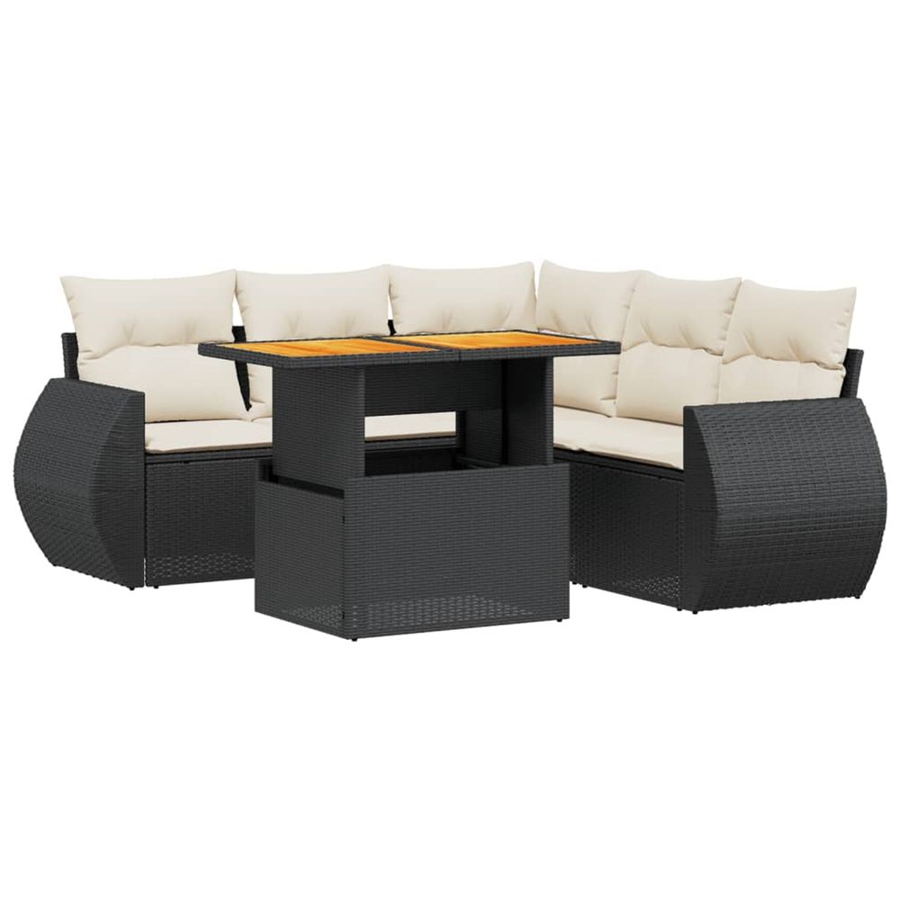 Salon de jardin 6 pcs avec coussins noir résine tressée