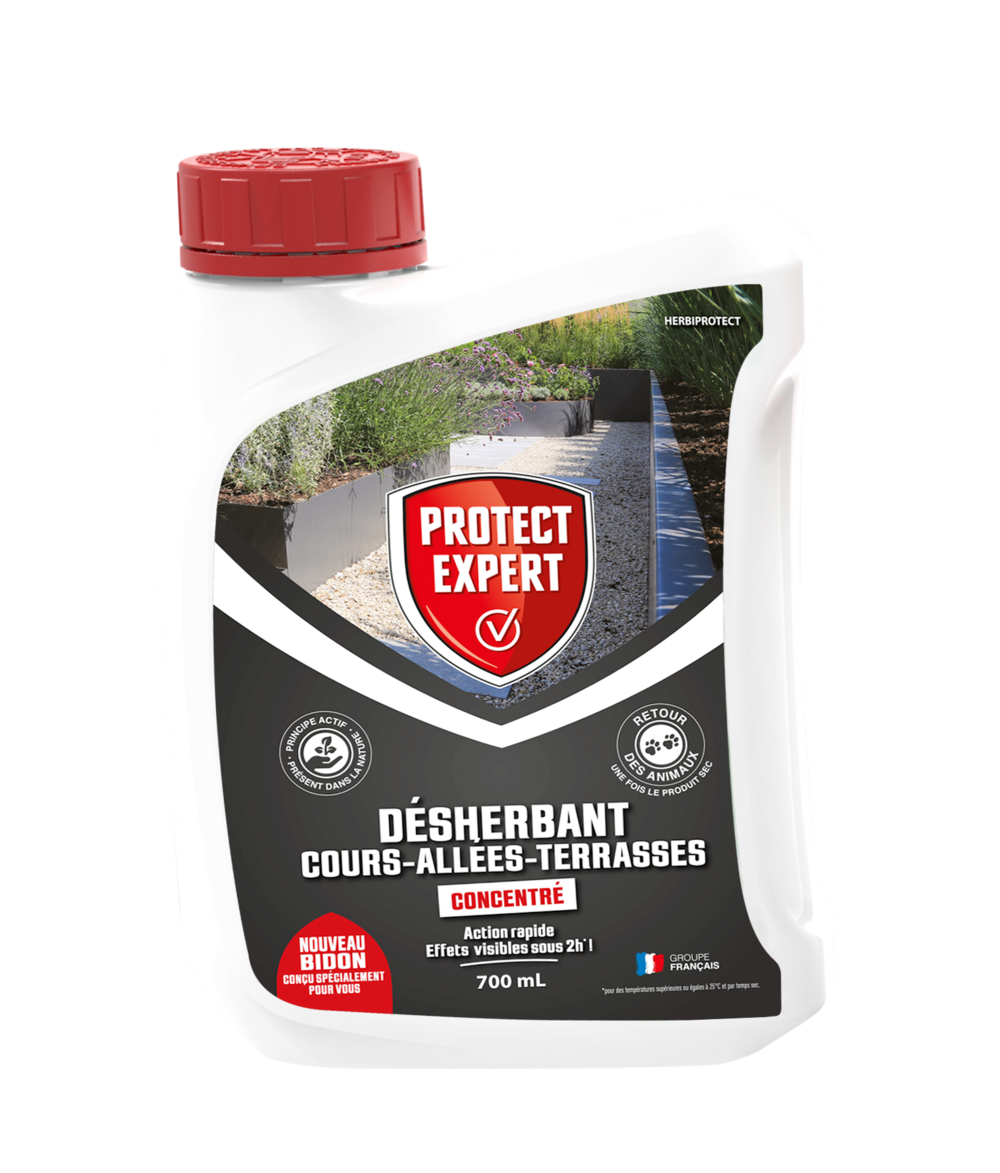 Protect expert désherbant concentré - cours allées terrasses - effets visibles sous 3h - 700ml - jusqu’à 58m² traités procour700