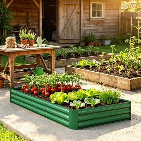 Bac potager surélevé acier galvanisé vert 240 x 120 x 30 cm jardin drainage ouvert