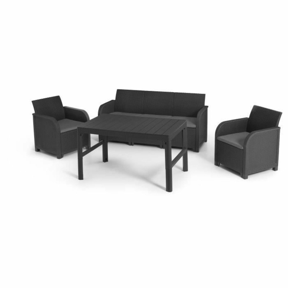 Salon de jardin en résine aspect rotin tressé 5 personnes sanremo - gris graphite