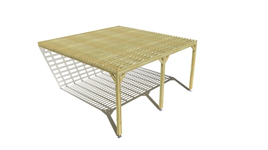 Pergola bois • 5m x 5m • adossée • sens profondeur • lattage bois • livraison comprise