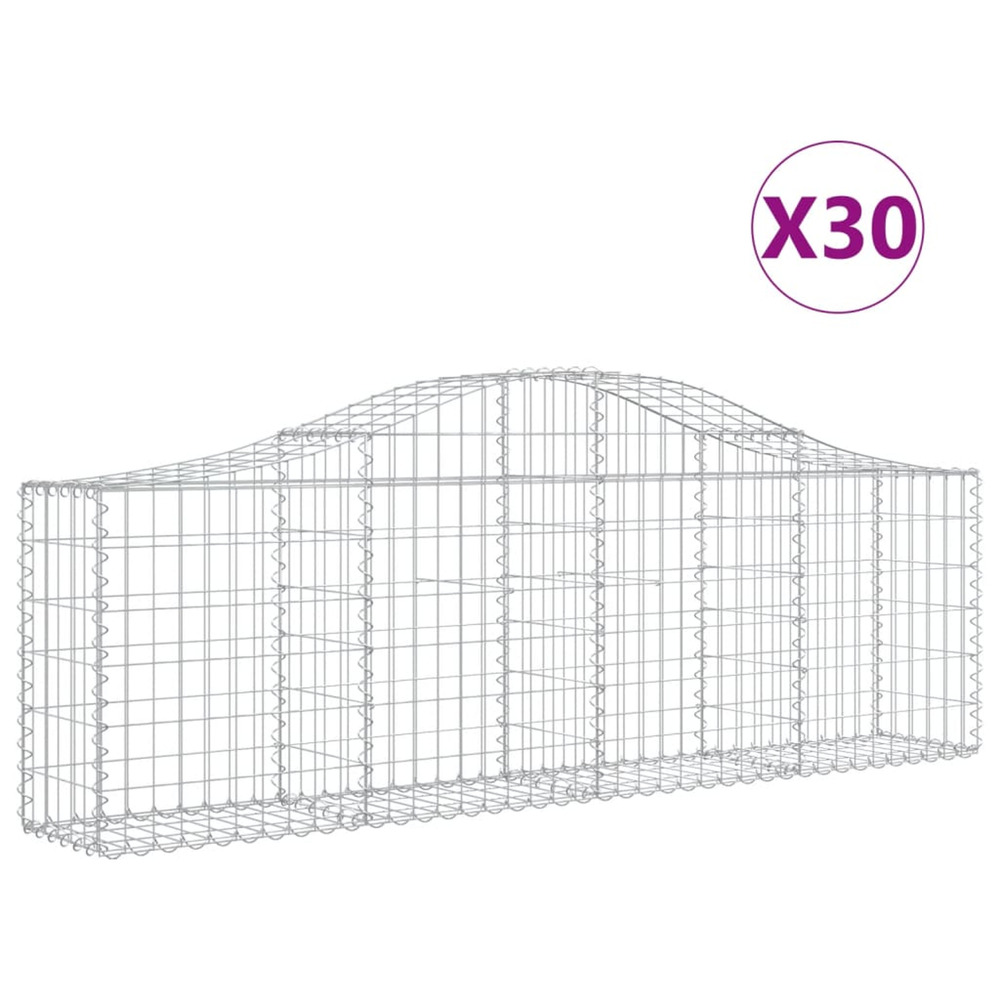 Paniers à gabions arqués 30 pcs 200x30x60/80 cm fer galvanisé