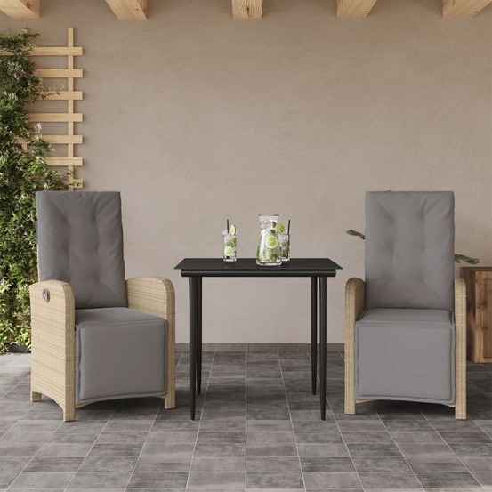 Ensemble de bistro 3 pcs avec coussins beige résine tressée