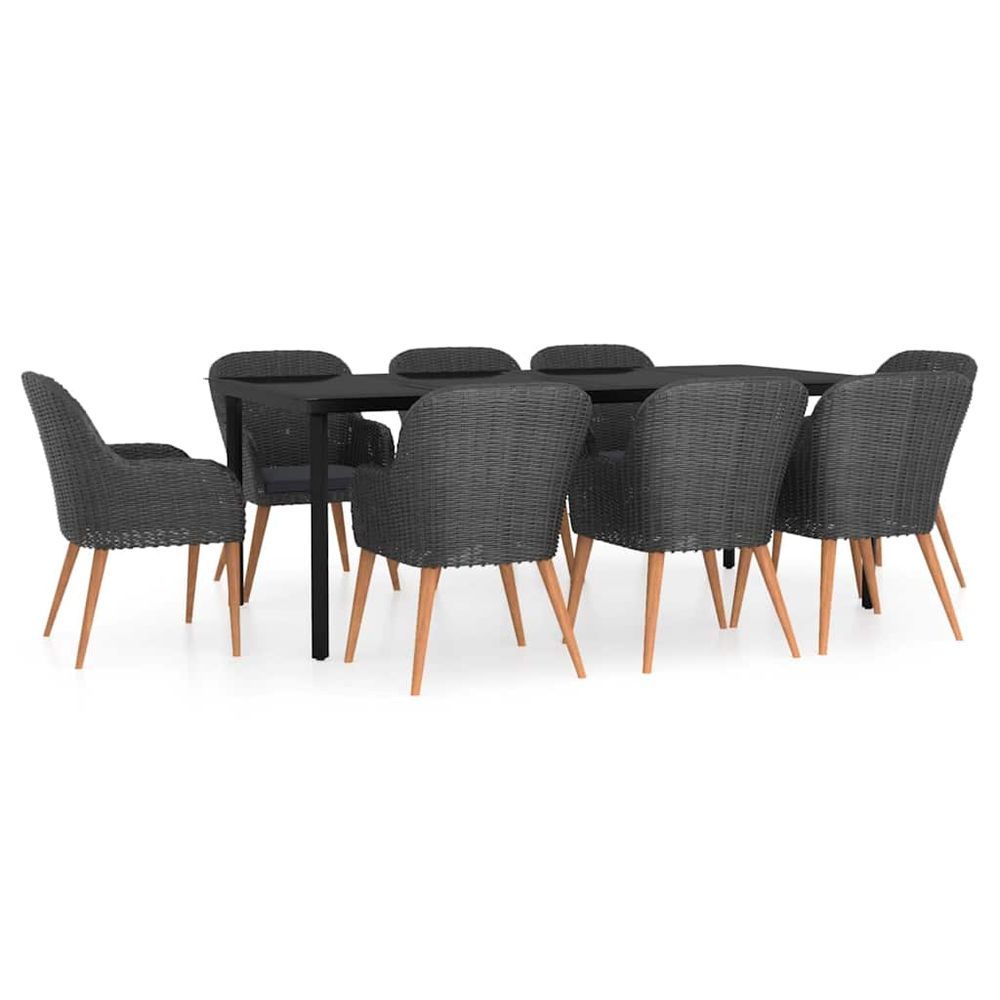 Ensemble à manger de jardin avec coussins 9 pcs noir
