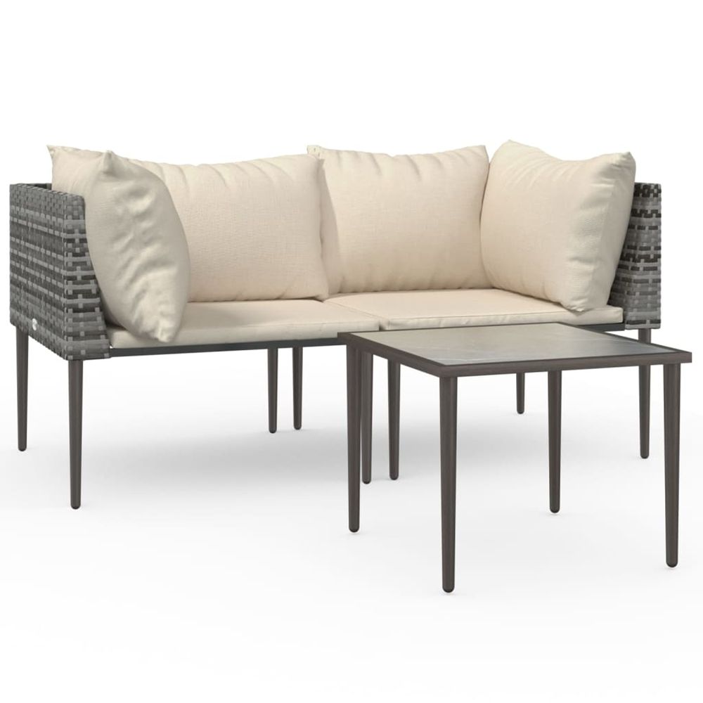 Salon de jardin 3 pcs avec coussins gris résine tressée