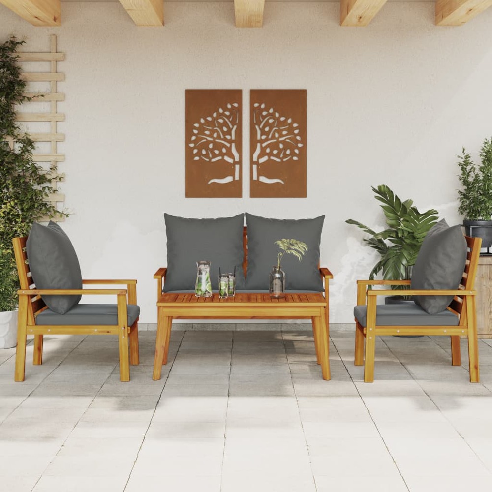 Salon de jardin 4 pcs avec coussins bois d'acacia solide
