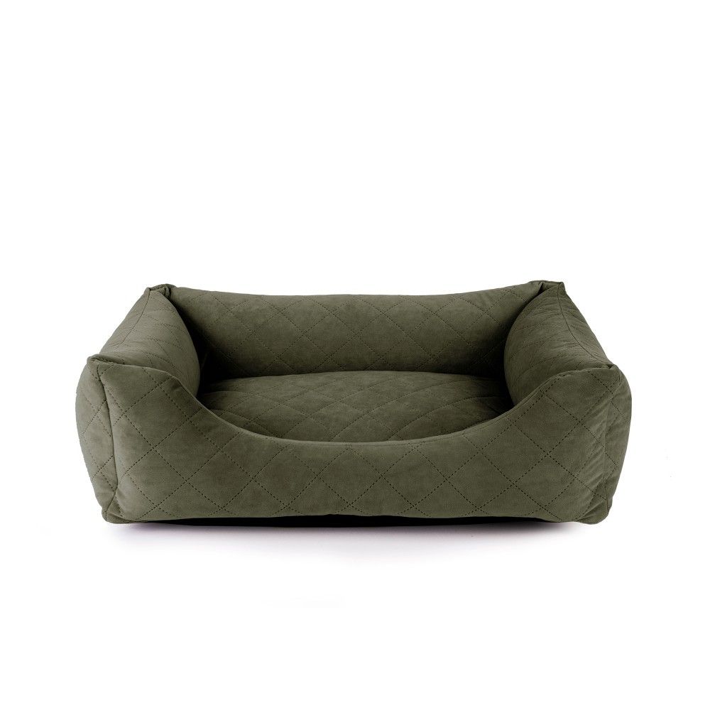 Eiffel - panier pour chien / chat de luxe, orthopédique et déhoussable, en velours kaki, 85x65x24cm