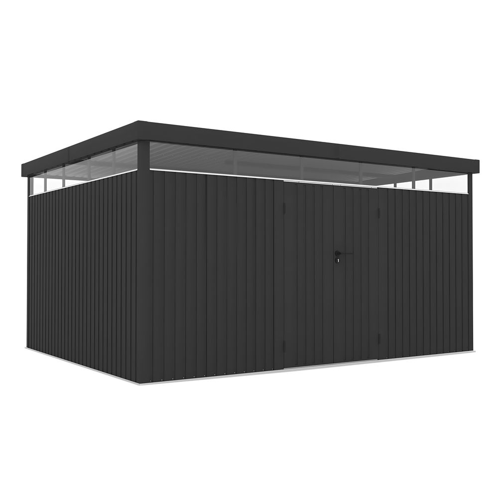 Abri de jardin extérieur en métal 12,07m2 quartz – épaisseur 0,40mm robuste – lampe incluse - fermeture à clé