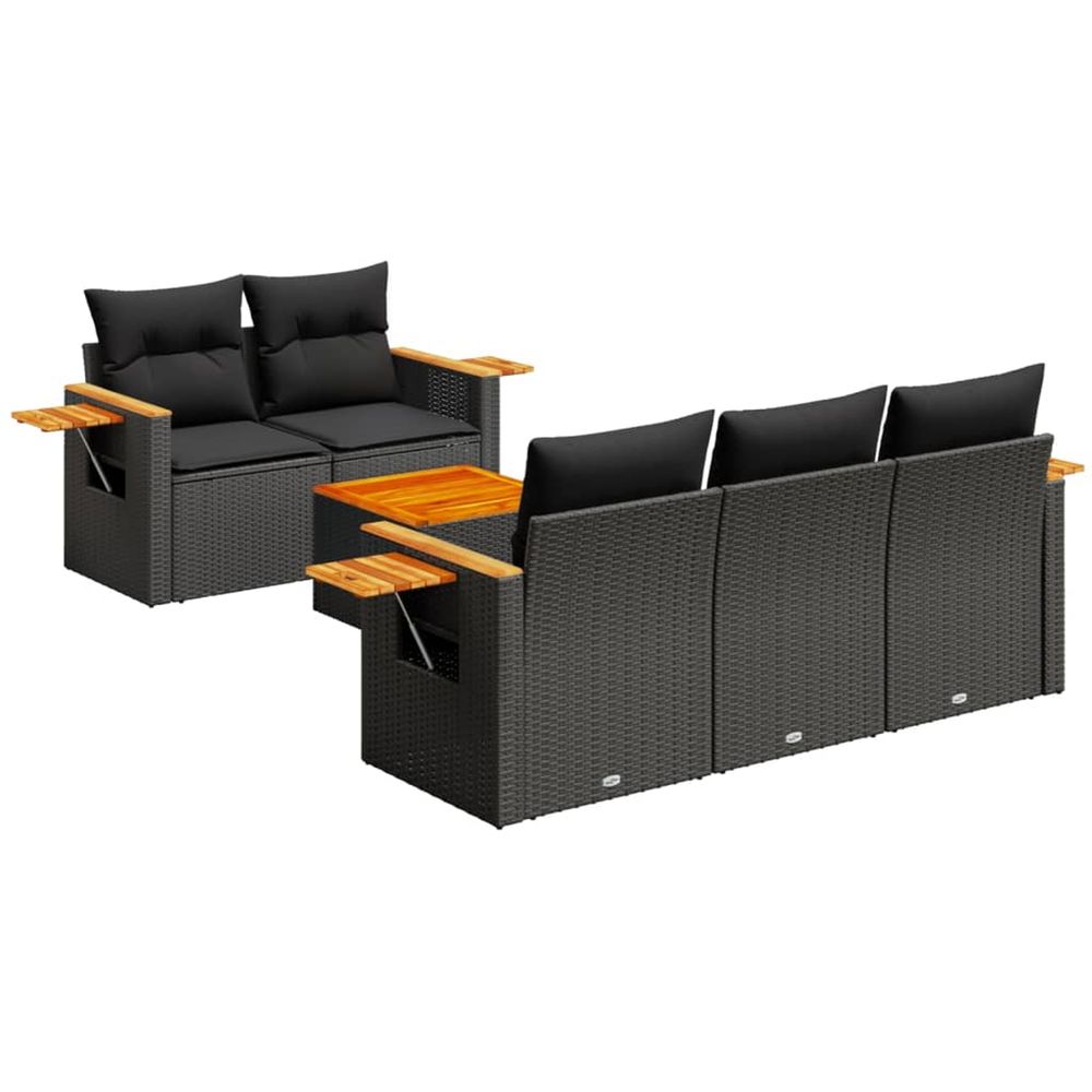 Salon de jardin 6 pcs avec coussins noir résine tressée