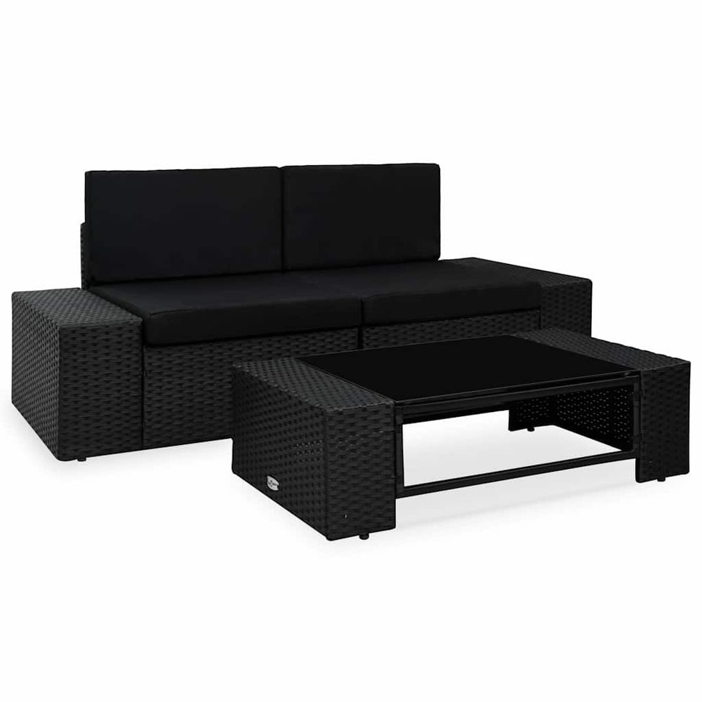 Salon de jardin 3 pcs résine tressée noir