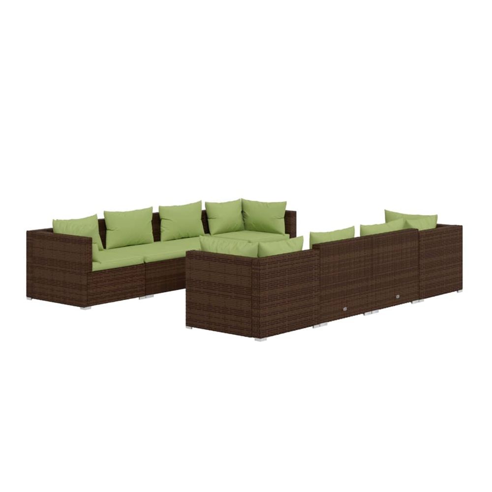 Salon de jardin 9 pcs avec coussins résine tressée marron