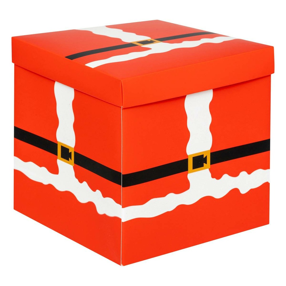Boîte cadeau pliable décor tenue de père noël 20x20x20cm rouge