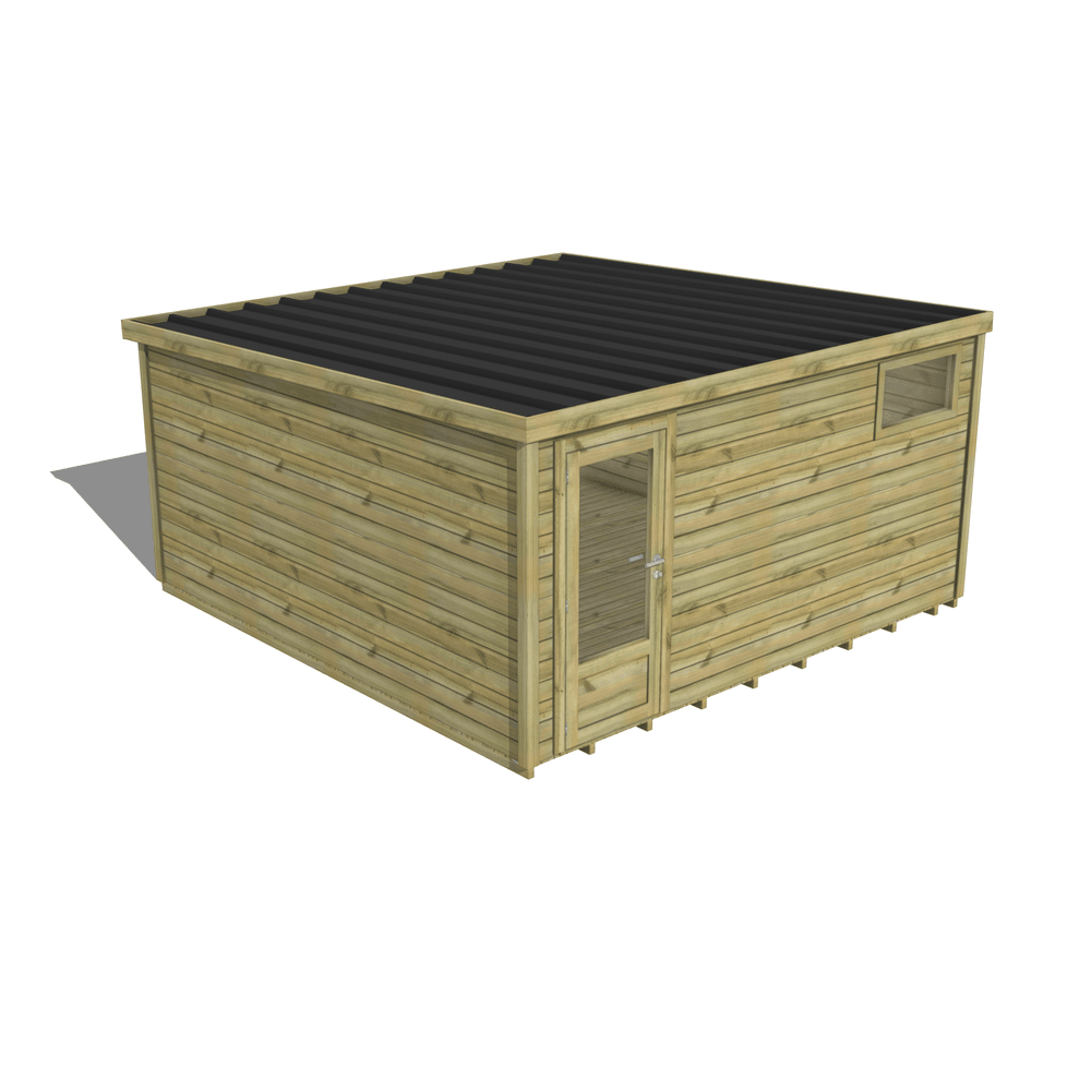 Abri de jardin bois pin traité autoclave 27mm - essentiel - 4,34x4,34m / 19m2 - bac acier - plancher bois