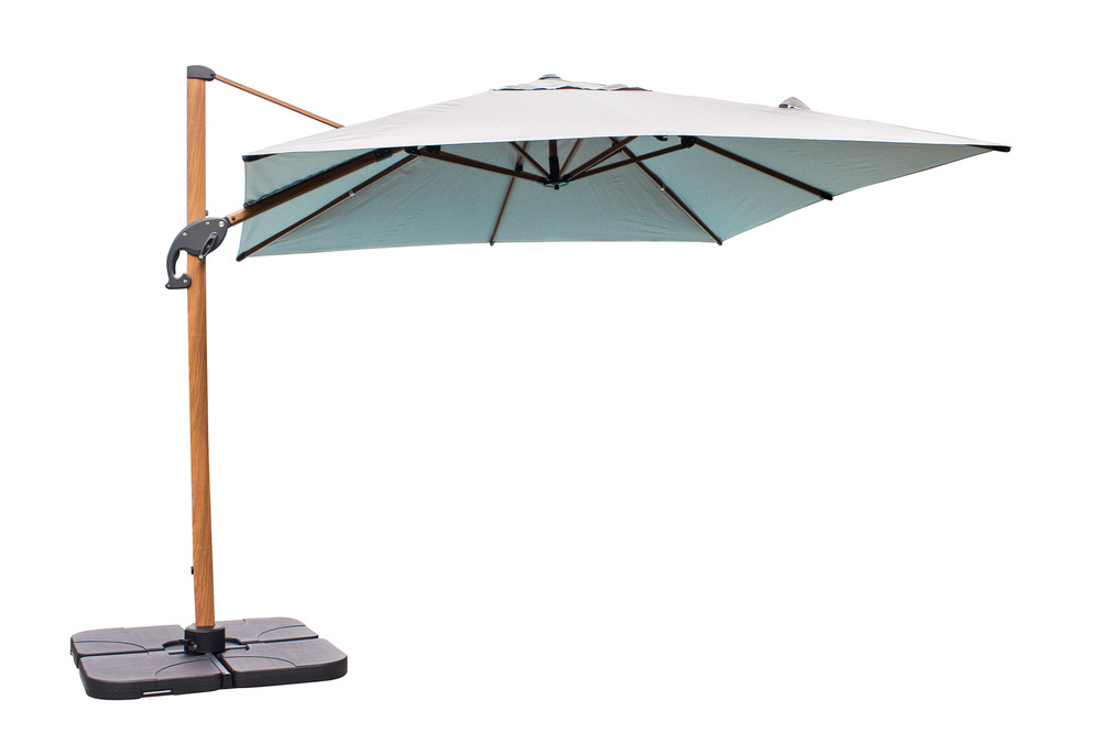 Sevilla - parasol avec pied excentré en acier effet bois et toile grise