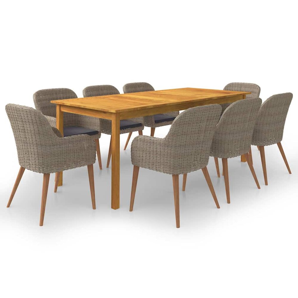 Ensemble à manger de jardin 9 pcs marron