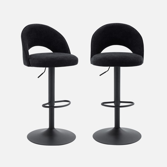 Lot de deux tabourets de bar ajustables métal et tissu, pied noir - l 49 x p 49 x h 88,5-110cm - abby