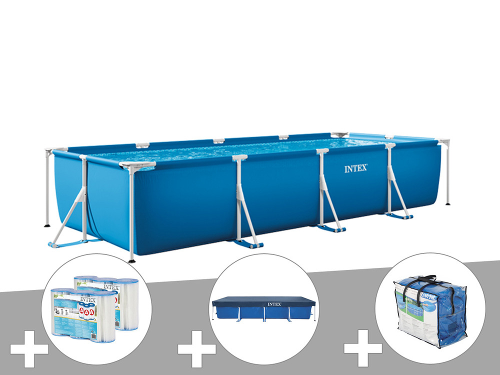 Kit piscine tubulaire rectangulaire 3,00 x 2,00 x 0,75 m + bâche de protection +