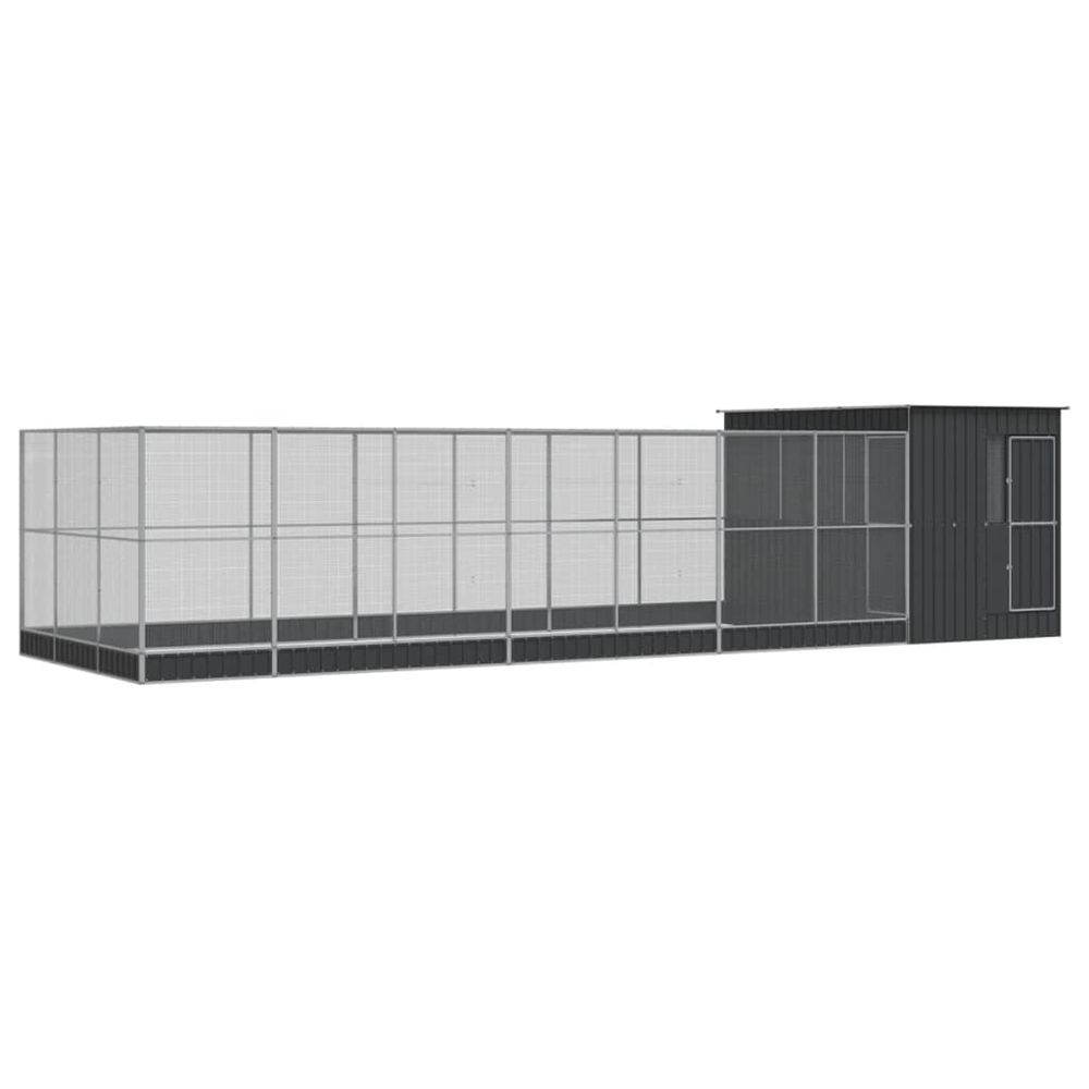 Volière avec extension argenté 911x303x216 cm acier