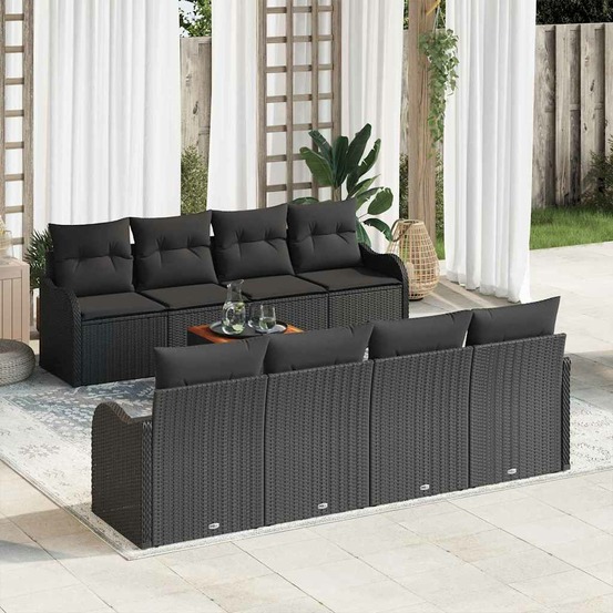 Ensemble de canapé de jardin avec stockage 9 pcs noir polyrotin