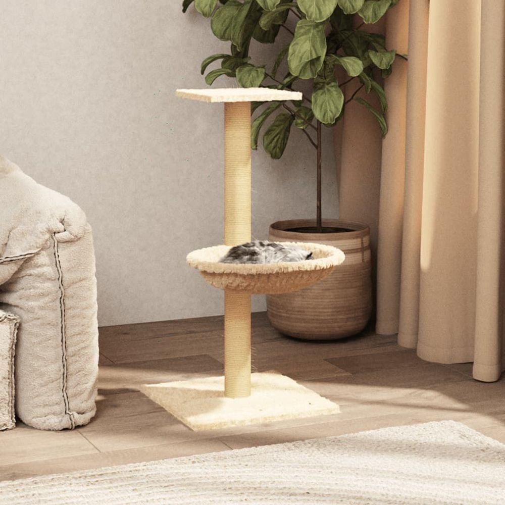 Tour à griffer pour chat avec hamac et poteau en sisal pour intérieur crème 74 cm