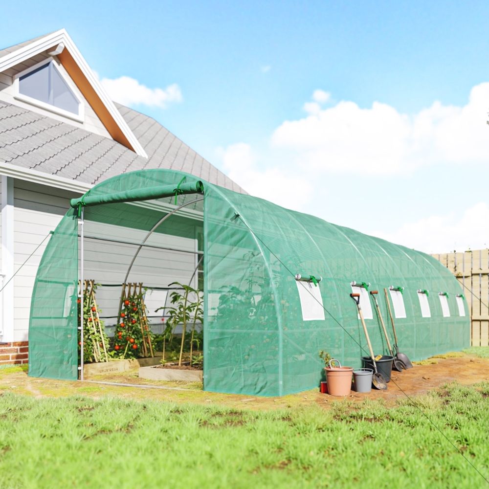 Serre tunnel de jardin acier galvanisé 8 x 3 x 2 m verte 24 m² 12 fenêtres ventilées - comfortxl outdoor living