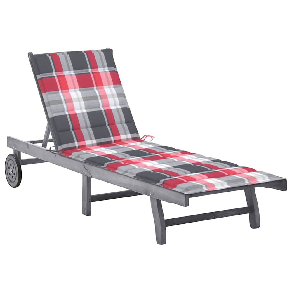 Chaise longue de jardin avec coussin gris bois d'acacia solide bain de soleil