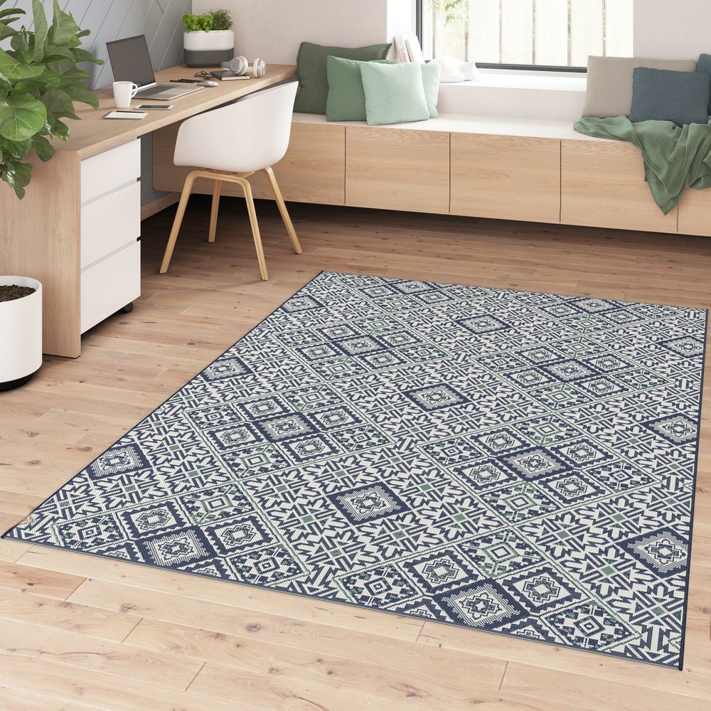 Tapis extérieur 120x170 tissé kilim bleu casada 8