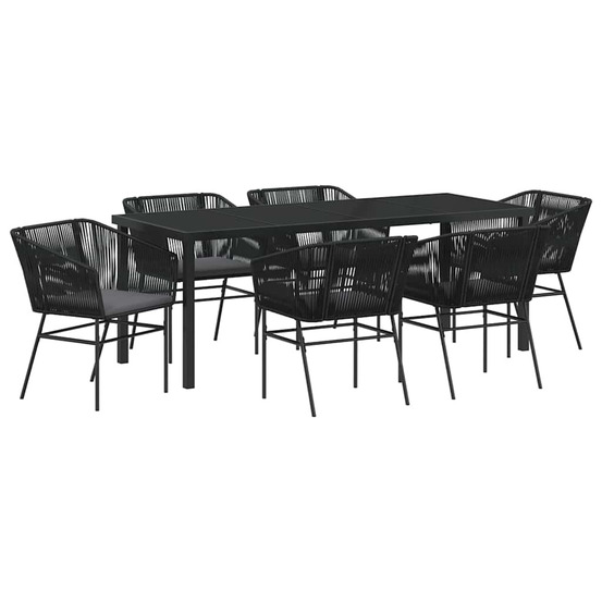 Ensemble de salle à manger pour jardin avec coussin 7 pcs noir