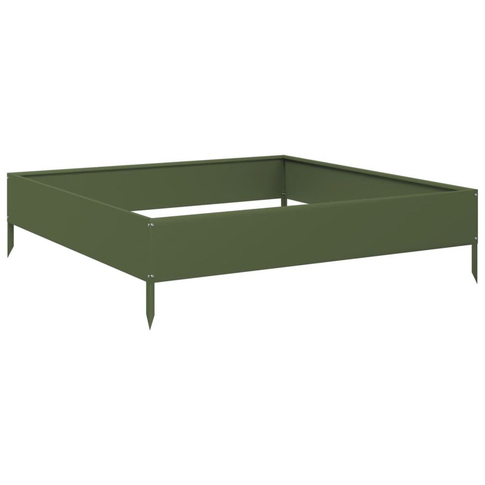 Lit surélevé de jardin vert olive 100x100x26 cm acier