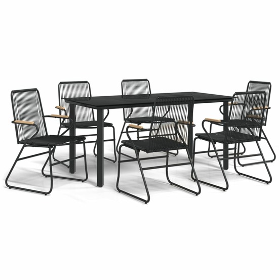 Ensemble à manger de jardin 7 pcs noir rotin pvc