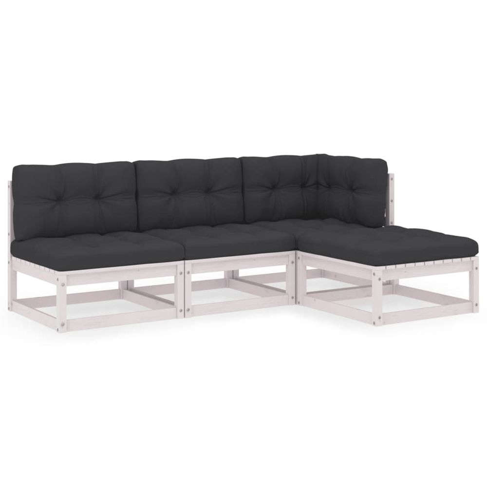 Salon de jardin 4 pcs avec coussins bois de pin massif